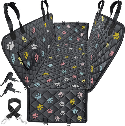 Waterproof dog car seat cover with side flaps protecting a clean SUV back seat