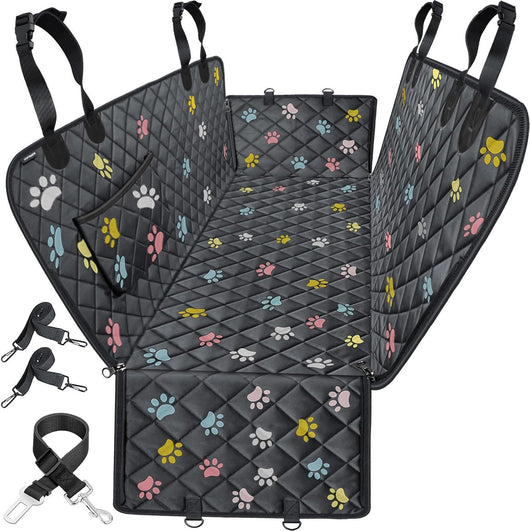 Waterproof dog car seat cover with side flaps protecting a clean SUV back seat