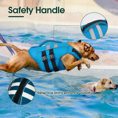 Dog Life Jacket High Flotation – Reflective Waterproof Dog Swim Vest with Rescue Handle for Small, Medium & Large Dogs