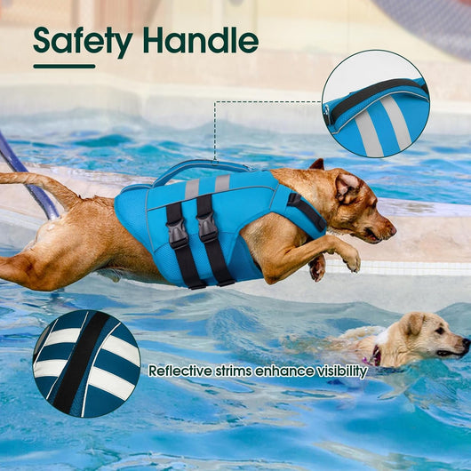 Dog Life Jacket High Flotation – Reflective Waterproof Dog Swim Vest with Rescue Handle for Small, Medium & Large Dogs