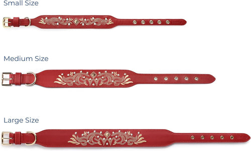 Western Leather Dog Collar | Floral Embroidered Studded Collar