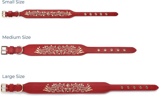 Western Leather Dog Collar | Floral Embroidered Studded Collar