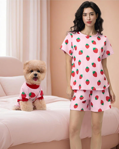 Matching Dog & Owner Pajamas Set | Women Loungewear Shorts & Tee | Pet Sleepwear