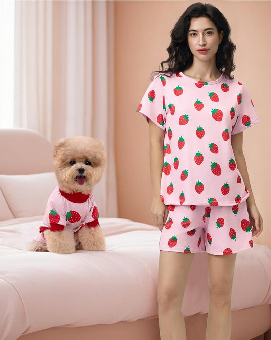 Matching Dog & Owner Pajamas Set | Women Loungewear Shorts & Tee | Pet Sleepwear