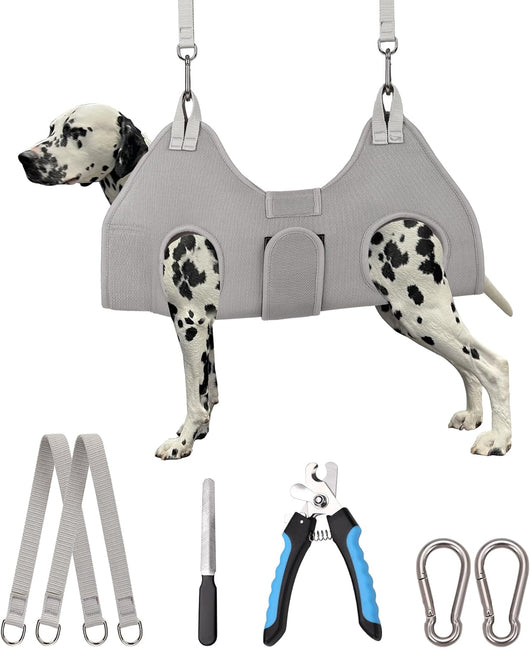 Gray Dog Grooming Hammock Nail Trimming Harness