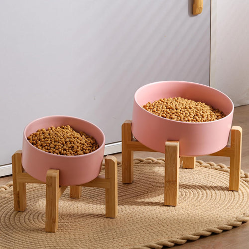 Pink Ceramic Dog Bowl I Non-Slip Stand