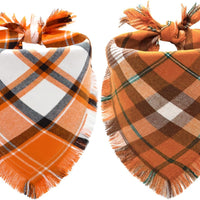 Orange Plaid Fall Dog Bandana Two-Pack Set