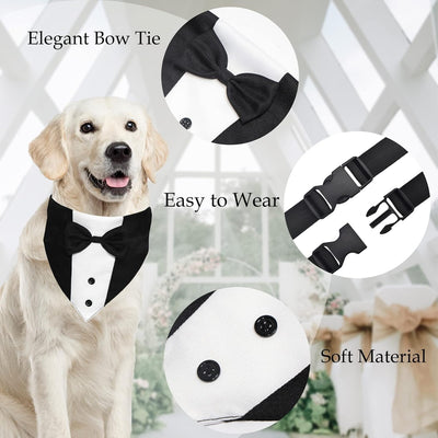 Dog Tuxedo Suit with Bow Tie – Adjustable Formal Dog Bandana Collar for Weddings, Parties & Special Occasions