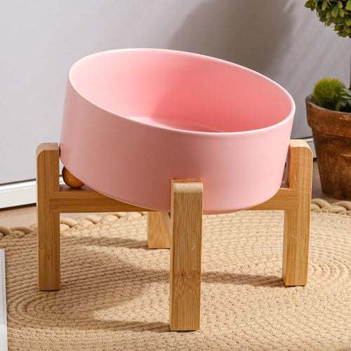 Pink Ceramic Dog Bowl I Non-Slip Stand