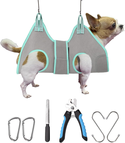 Gray Dog Grooming Hammock Nail Trimming Harness
