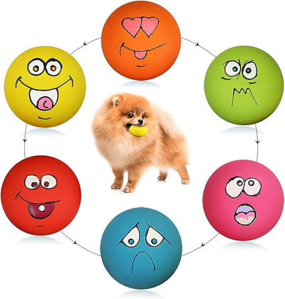 Colorful smile face squeaky balls for small dogs, puppy fetch, chew, and interactive play