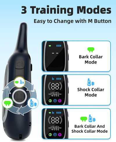 2-in-1 Dog Shock & Bark Collar with Remote I 3300FT Waterproof