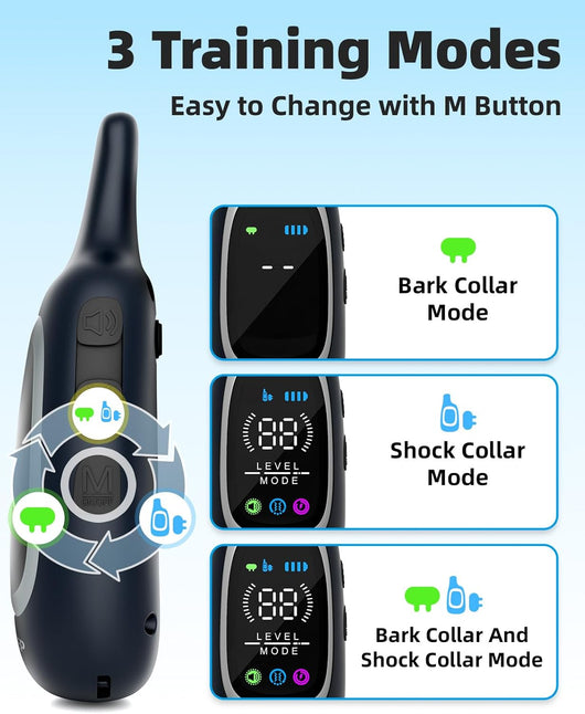 2-in-1 Dog Shock & Bark Collar with Remote I 3300FT Waterproof