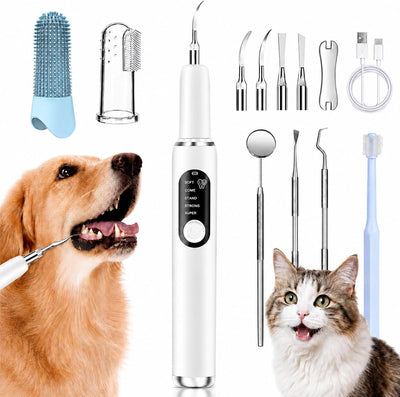 Ultrasonic dog toothbrush dental cleaning kit with rechargeable cleaner, toothbrushes and interchangeable dental tools