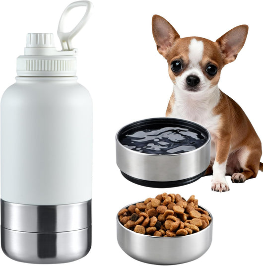 Insulated Shared Water Bottle With Dual Bowls