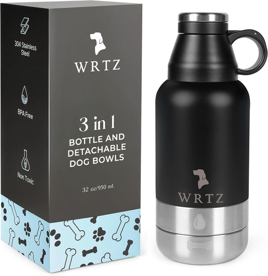 Insulated dog water bottle with travel bowls