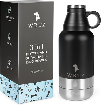 Insulated dog water bottle with travel bowls
