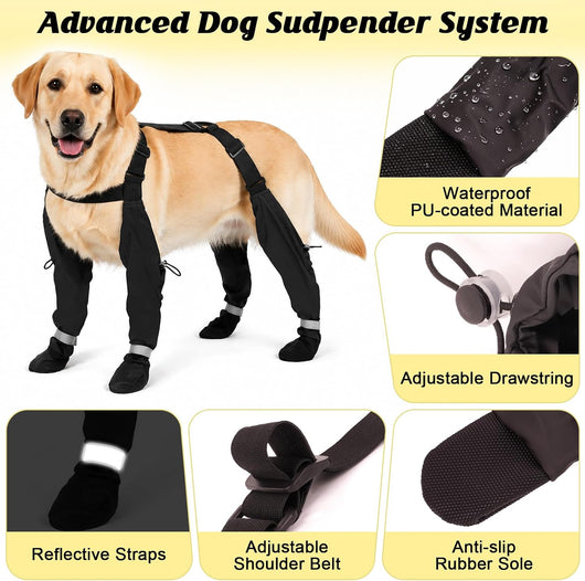 Water-Resistant Large Dog Boots with Suspenders