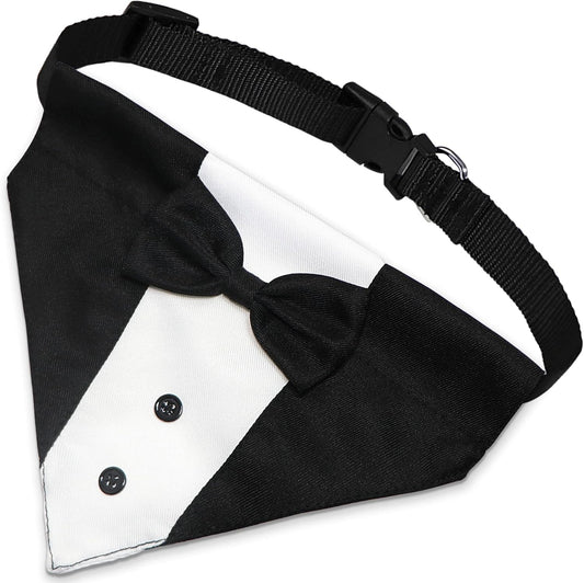 Dog Tuxedo Suit with Bow Tie – Adjustable Formal Dog Bandana Collar for Weddings, Parties & Special Occasions