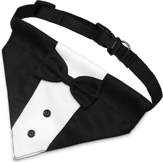 Dog Tuxedo Suit with Bow Tie – Adjustable Formal Dog Bandana Collar for Weddings, Parties & Special Occasions