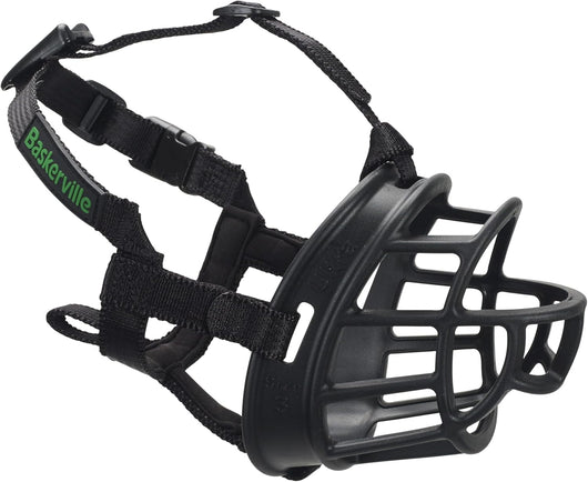 Adjustable ultra basket dog muzzle with padded straps allowing comfortable panting drinking and positive training