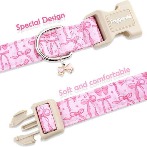 Pink Dog Collar | Cute Bow Adjustable Soft Cotton Collar