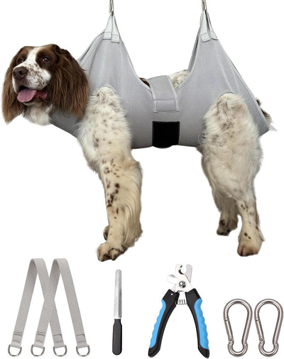 Gray Dog Grooming Hammock Nail Trimming Harness