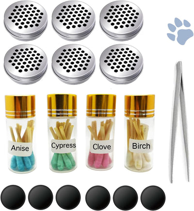 Magnetic dog scent work training kit with six aluminum tins