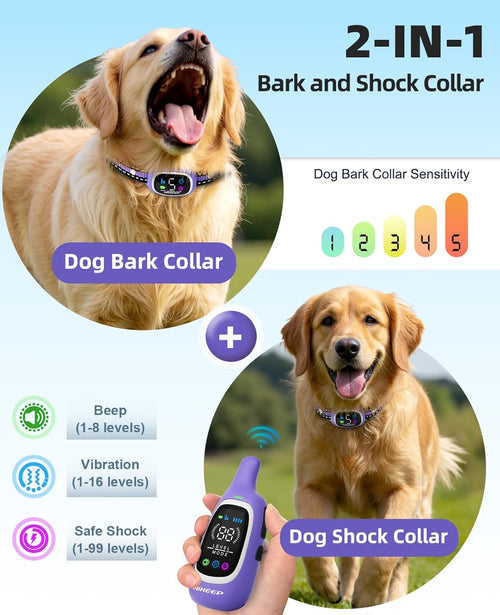 2-in-1 Dog Shock & Bark Collar with Remote I 3300FT Waterproof