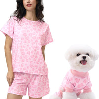 Leopard Matching Dog & Owner Pajamas Set | Women Loungewear Short Sleeve Sleepwear