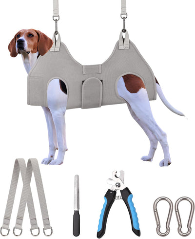 Gray Dog Grooming Hammock Nail Trimming Harness