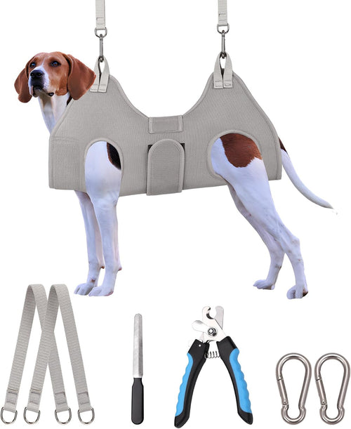Gray Dog Grooming Hammock Nail Trimming Harness