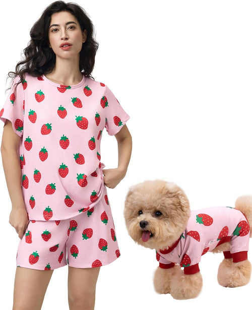 Matching Dog & Owner Pajamas Set | Women Loungewear Shorts & Tee | Pet Sleepwear