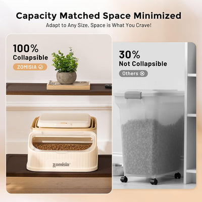 Collapsible FIFO Dog Food Storage Dispenser Container