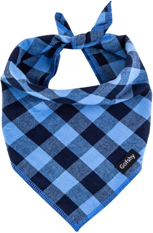 Blue Plaid Dog Bandana Adjustable Cotton Scarf Large Dogs