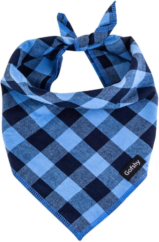 Blue Plaid Dog Bandana Adjustable Cotton Scarf Large Dogs