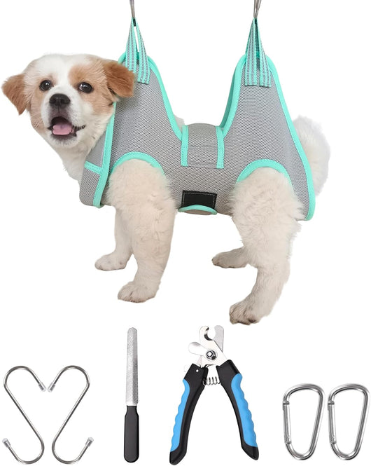 Gray Dog Grooming Hammock Nail Trimming Harness