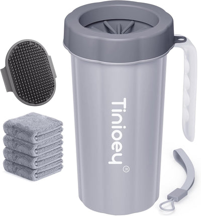 Large dog paw cleaner cup with ergonomic handle designed to remove mud, dirt, and debris from paws after walks, hikes, and outdoor activities.
