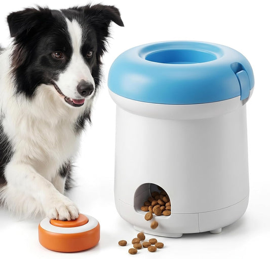 Rechargeable interactive automatic dog treat dispenser training toy with activation button