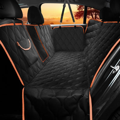 Waterproof dog car seat cover with mesh window side flaps and storage pocket for cars trucks and SUVs