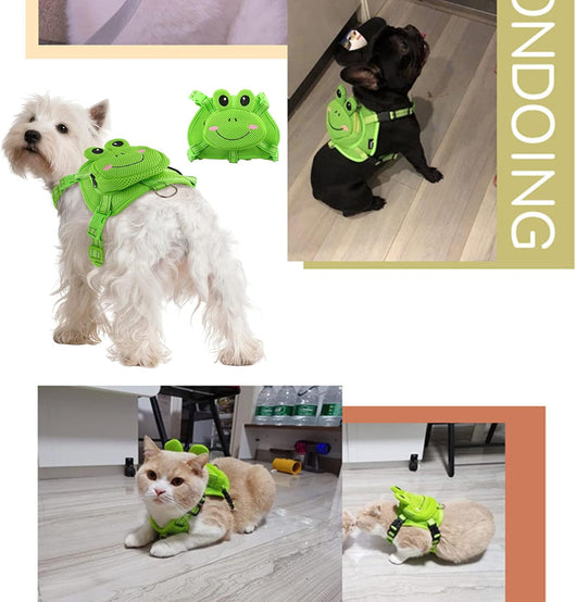 Dog Backpack Harness | No-Pull Dog Carrier Backpack with Storage (Frog Design)