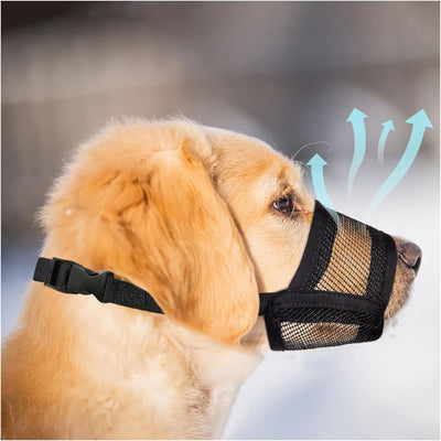 Adjustable soft mesh dog muzzle for medium dogs with breathable lightweight design for training grooming and daily walks