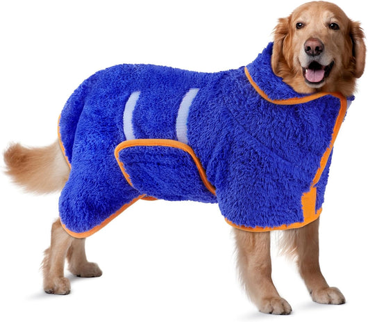 Soft fleece dog drying robe for after bath