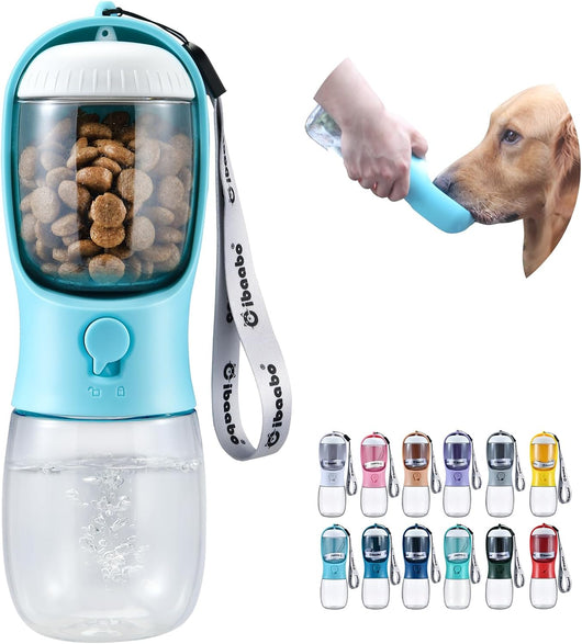 Portable dog water bottle with food container