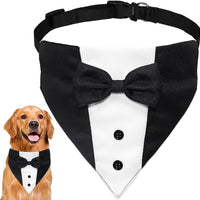 Dog Tuxedo Suit with Bow Tie – Adjustable Formal Dog Bandana Collar for Weddings, Parties & Special Occasions