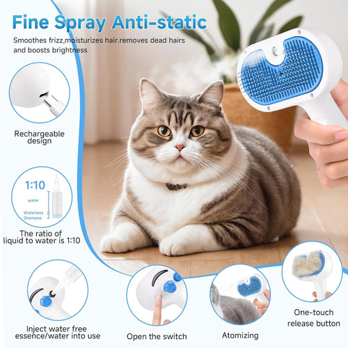 3-in-1 Steam Pet Grooming Brush Comb