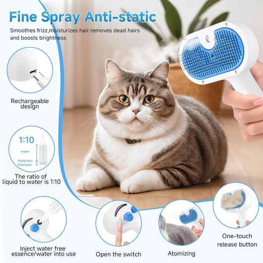 3-in-1 Steam Pet Grooming Brush Comb