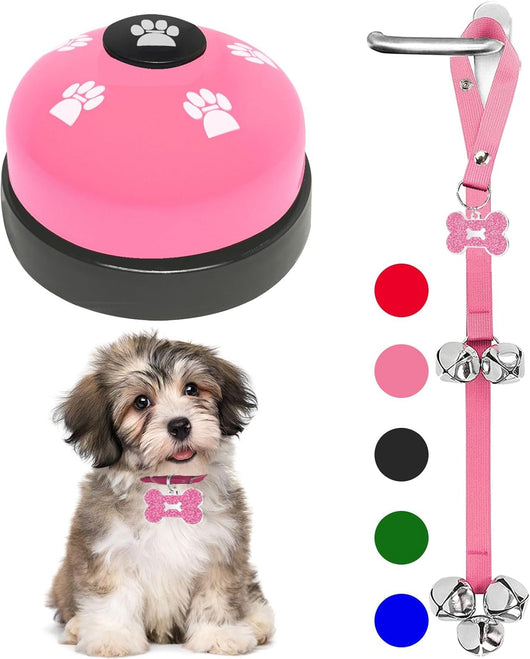 Two-pack puppy potty training set with hanging bells and push doorbell