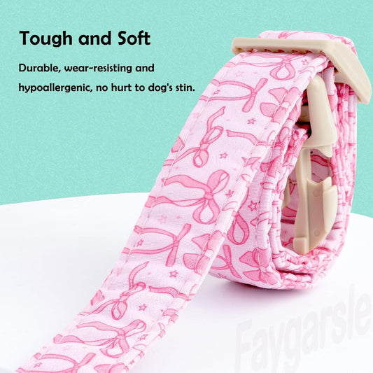 Pink Dog Collar | Cute Bow Adjustable Soft Cotton Collar