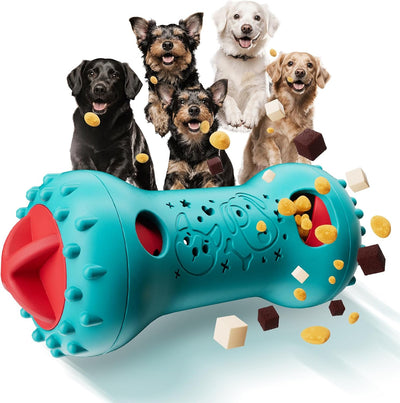 Interactive bone shaped treat dispensing roller for bored dogs